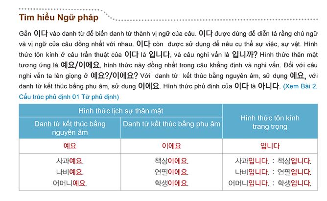 Phần tìm hiểu và chú thích ngữ pháp trong sách Ngữ pháp tiếng Hàn thông dụng sơ cấp