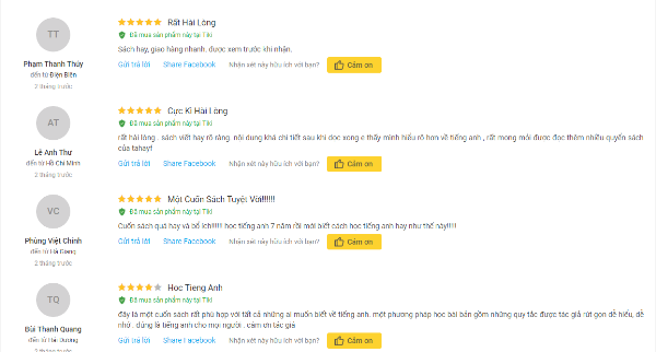 Một số bình luận của độc giả về cuốn sách Học đánh vần tiếng Anh trên website bán sách tiki.vn