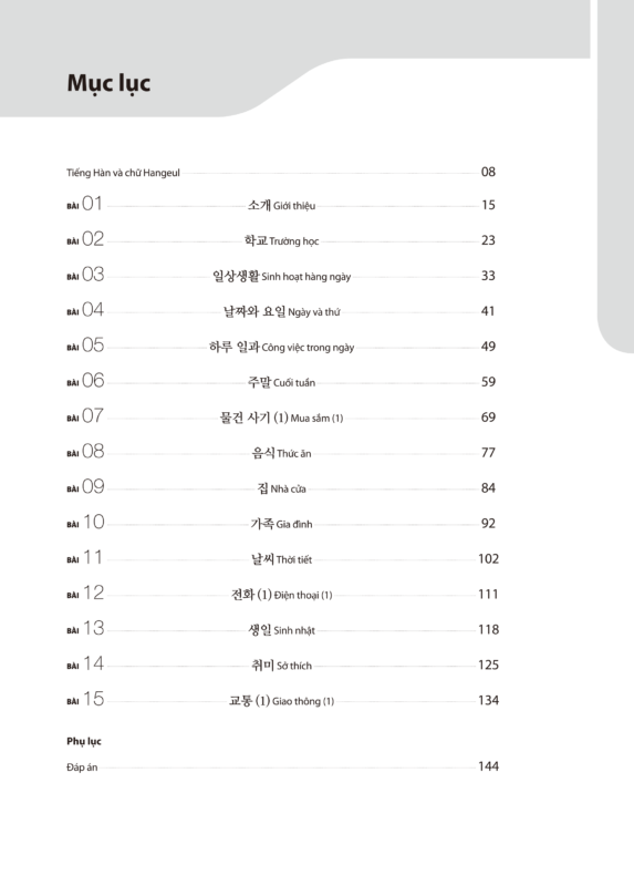 Bài tập tiếng Hàn - Sơ cấp 1- Mục lục