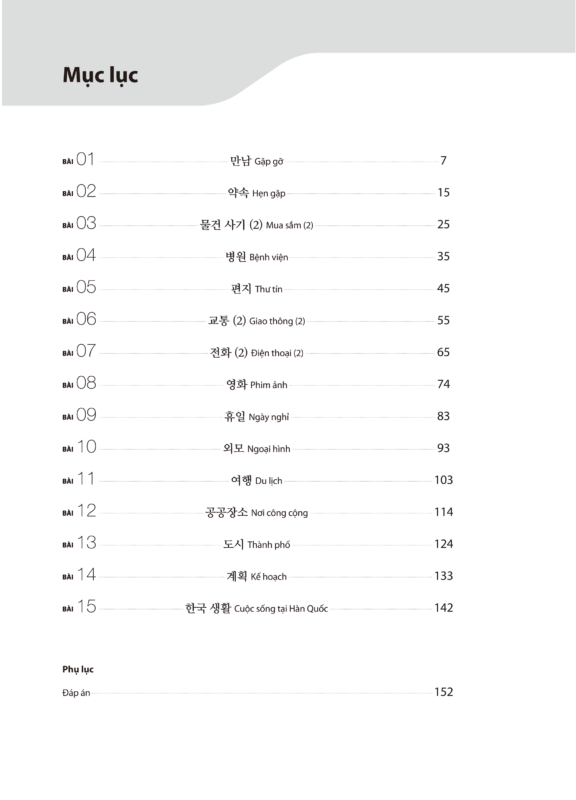 Bài tập tiếng Hàn - Sơ cấp 2 - Mục lục