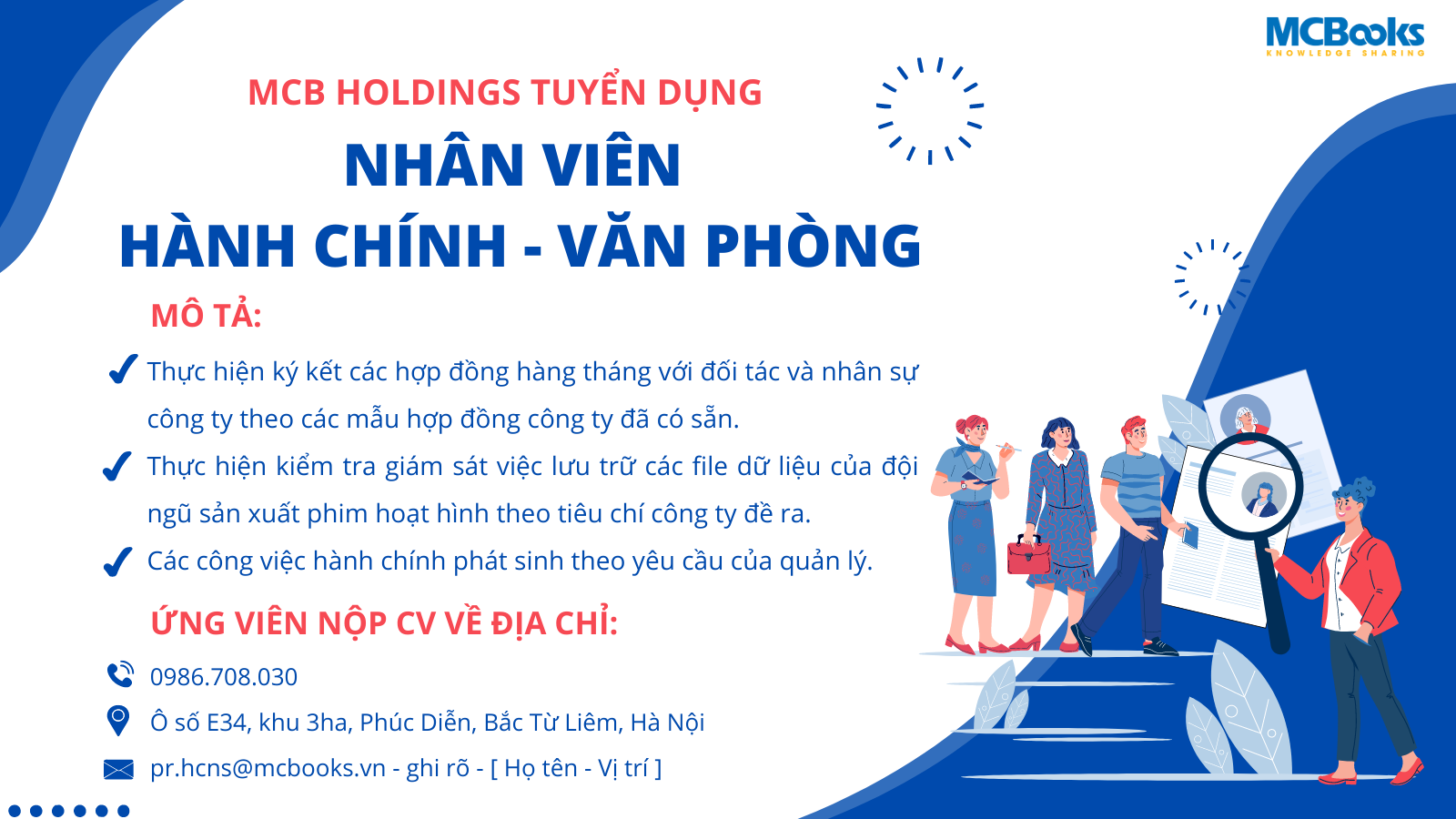 Mcbooks tuyển dụng nhân viên hành chính nhân sự tổng hợp