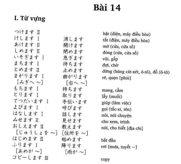 Từ Vựng Tiếng Nhật Bài 14