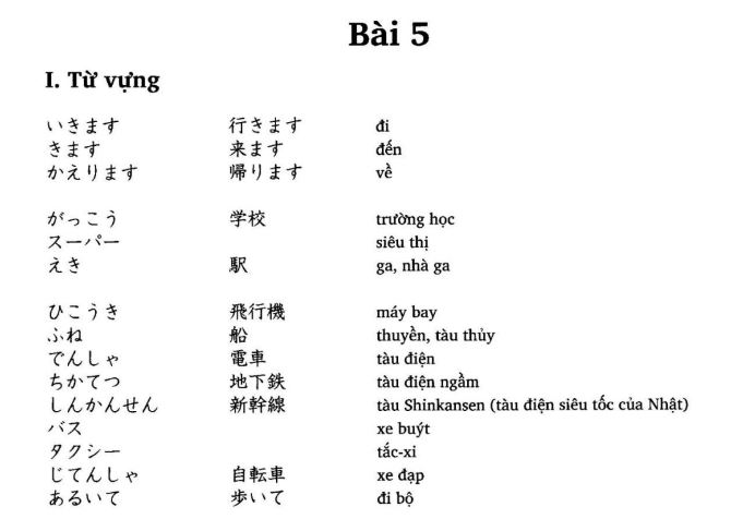 Tổng Hợp Từ Vựng Bài 5 Minna No Nihongo