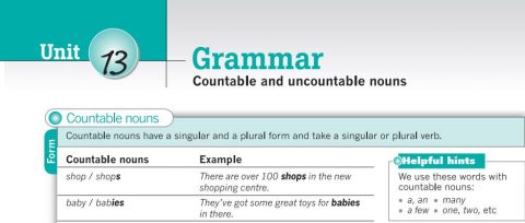 Destination B1 đáp án Unit 13: Countable and Uncountable Nouns