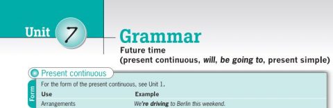 Destination B1 đáp án Unit 7: Future time (present continuous, will, be going to, present simple)