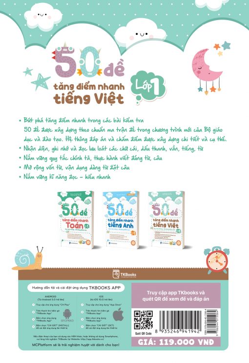 Bìa sau sách 50 đề tăng điểm nhanh Tiếng Việt lớp 1