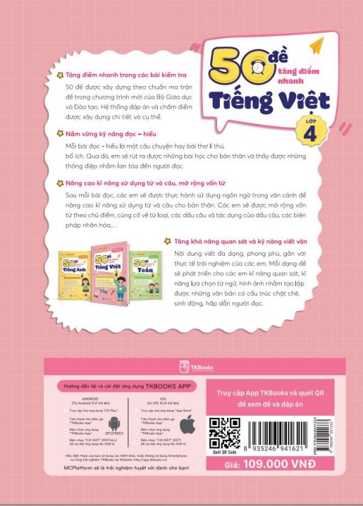 Bìa sau sách 50 đề tăng điểm nhanh Tiếng Việt lớp 4