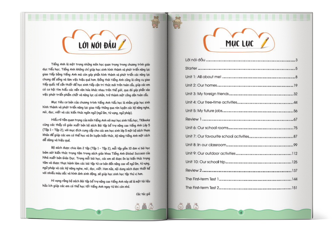 Mục lục của cuốn sách Bài tập bổ trợ nâng cao tiếng Anh lớp 5 – Tập 1