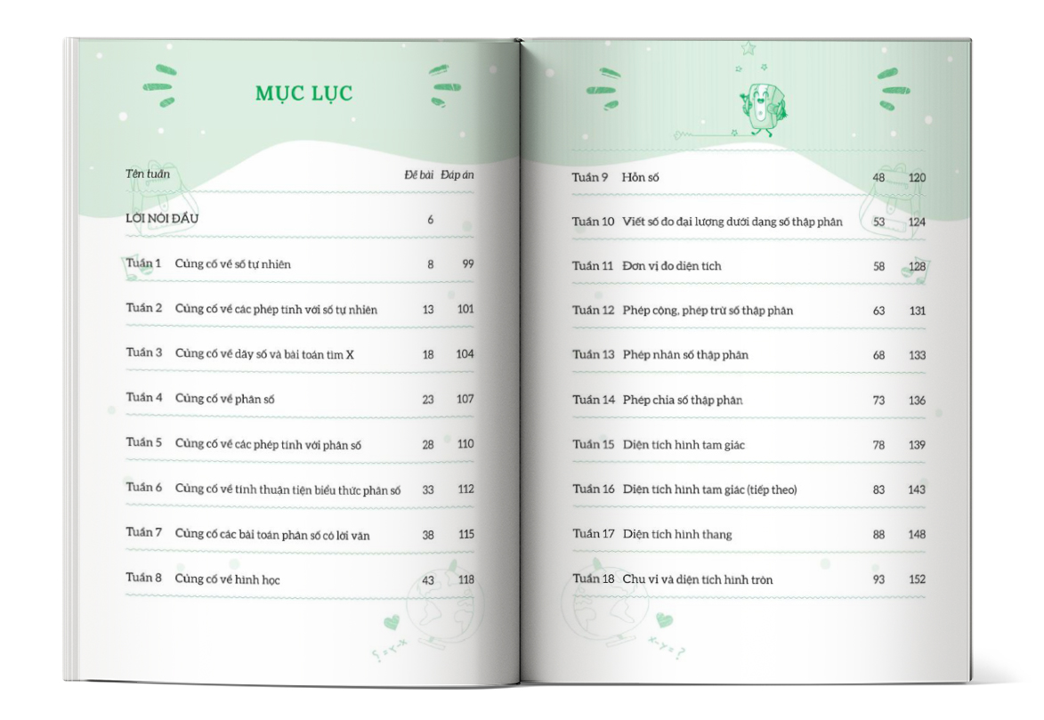 Mục lục của cuốn sách Bài tập bổ trợ nâng cao Toán lớp 5 - Tập 1