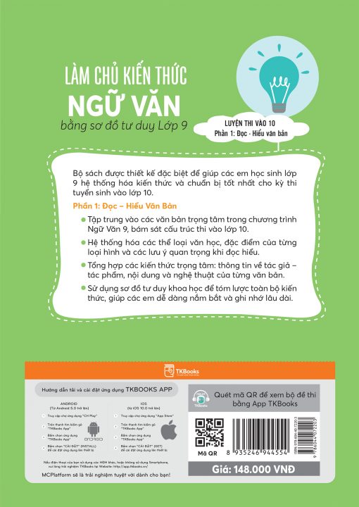 Bìa sau sách Làm Chủ Kiến Thức Ngữ Văn lớp 9 bằng sơ đồ tư duy – Luyện Thi Vào 10 Phần 1: Đọc – Hiểu Văn Bản