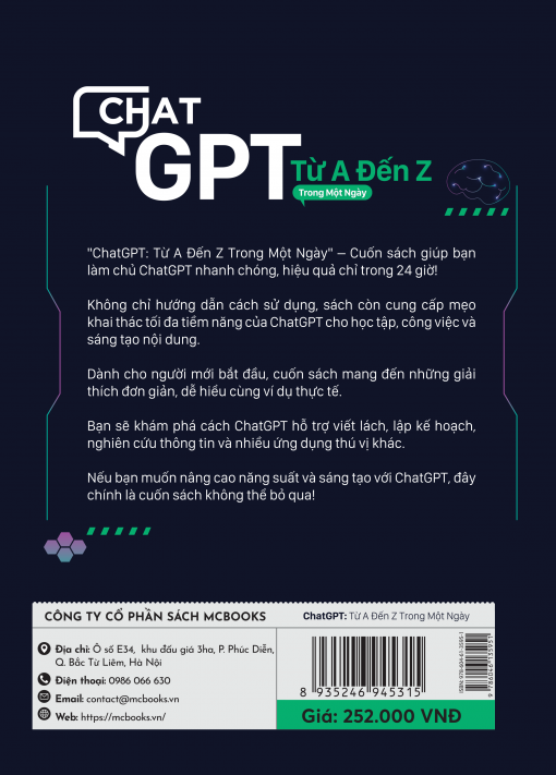 Bìa sau cuốn Chat GPT từ A đến Z trong một ngày