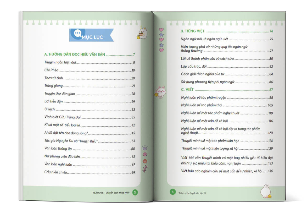 Mục lục của cuốn sách Take Note Ngữ Văn lớp 11