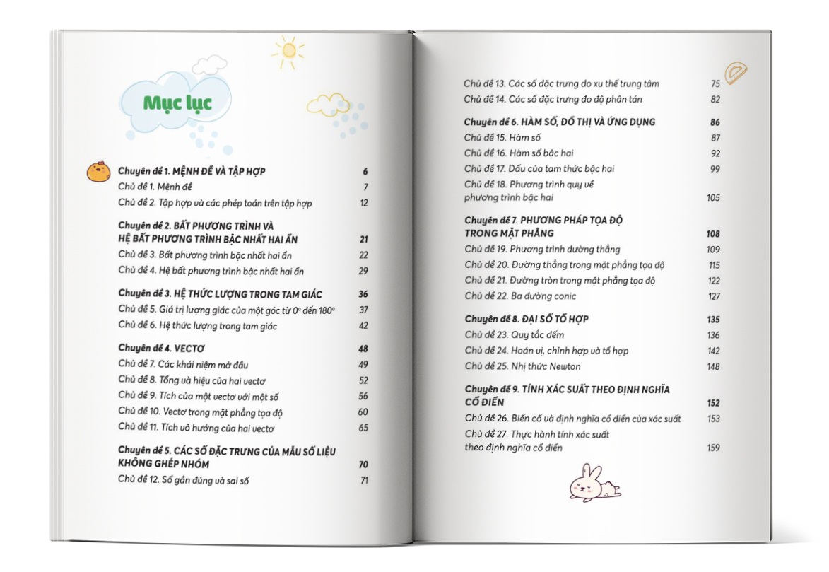 Mục lục của cuốn sách Take Note Toán lớp 10