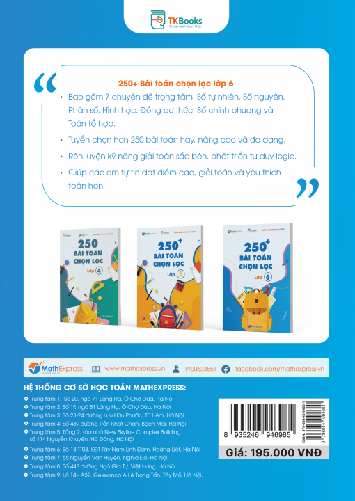 Bìa sau sách 250+ Bài Toán Chọn Lọc Lớp 6