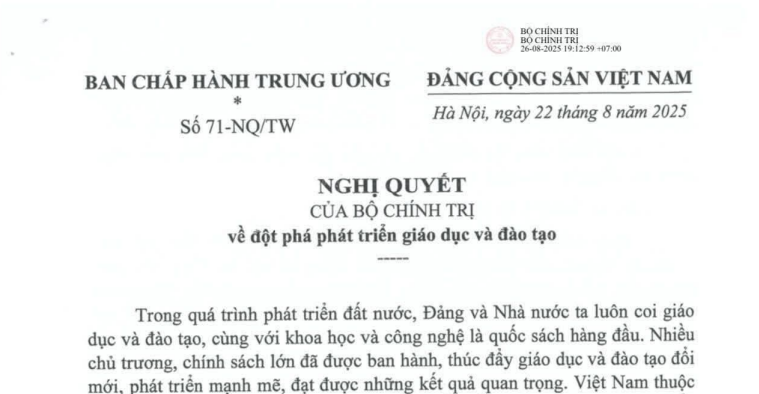 Nghị quyết 71/NQ-TW năm 2025 của Bộ Chính trị Nghị quyết 71/NQ-TW năm 2025 của Bộ Chính trị