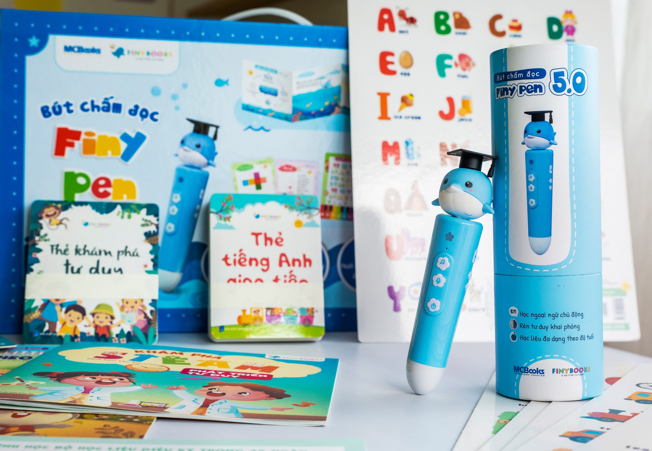 Bộ sản phẩm Bút chấm đọc Finypen màu xanh