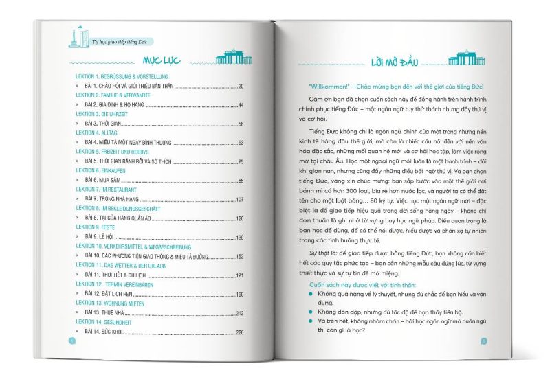 Mục lục cuốn sách Hallo Deutsch! – Tự Học Giao Tiếp Tiếng Đức Dành Cho Người Mới Bắt Đầu