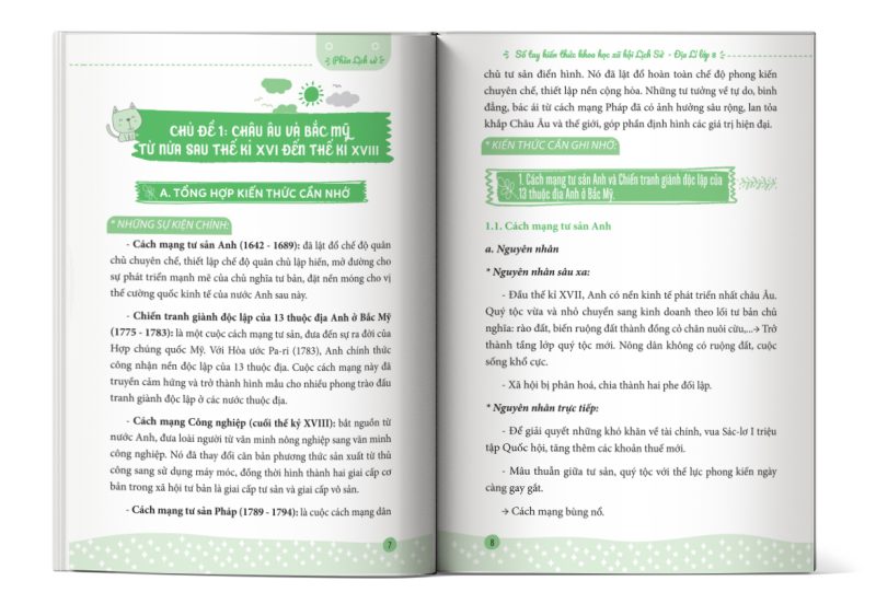 Nội dung trong Mục lục của cuốn sách Sổ tay kiến thức Khoa học xã hội Lịch sử – Địa lí lớp 8